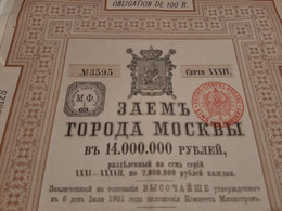 Ville De Moscou - Emprunt Municipal - Série 31-37 - Obligation De 100 Rbls - 13 Septembre 1901. - Rusia