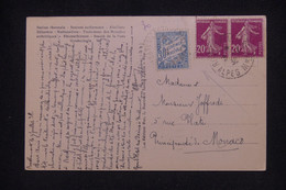 MONACO - Taxe De Monte Carlo En 1938 Sur Carte Postale De France - L 141897 - Cartas & Documentos