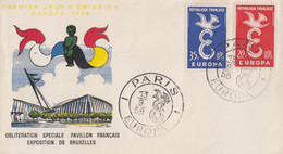 Enveloppe  FDC  1er  Jour   FRANCE    Paire   EUROPA   PARIS   Exposition  Universelle  De   BRUXELLES   1958 - 1958 – Bruselas (Bélgica)