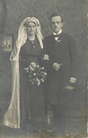 Vintage Brides Wedding Groom & Bride Social History Photo Postcard Veil - Noces