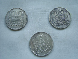 LOT DE 3 PIECES EN ARGENT TURIN - 10 Francs