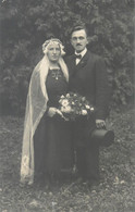 Vintage Brides Wedding Groom & Bride Social History Photo Postcard Veil Elegance Tuxedo - Noces