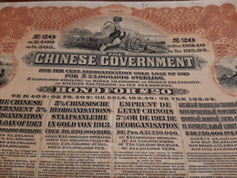 Chine - China - Chinese-Chinese Government Emprunt De L'Etat Chinois 5% - Hong Kong & Shanghai Banking In London - 1913. - Azië