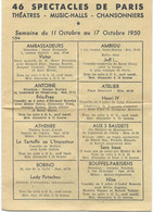 PARIS Programme Des 46 Spectacles Semaine Du 11-10 Au 17-10 1950 Pub Resto. LE MARIGNAN 27 Champs Elysées 4 Scans - Programmi