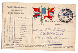 Militaria--1914--CP  Correspondance Armées République--soldat Suberville Joseph--Toulouse St Michel..CUGNAUX  (drapeaux) - Guerre 1914-18