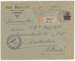 Registered Censored Cover Brussel Belgium - Amsterdam The Netherlands 1918 - WWI - 1914-24 Marie-Adelaide