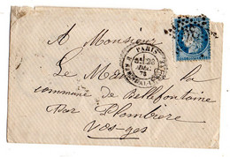 1878-lettre De PARIS   Pour PLOMBIERES-Vosges..Cérès N° 60 --étoile 28 (rue Cardinal Lemoine)-ambulant PARIS à BELFORT - 1877-1920: Semi Modern Period