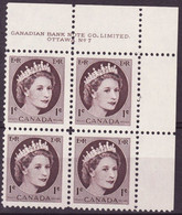 7881) Canada QE II Wilding Block Mint No Hinge Plate 7 - Num. Planches & Inscriptions Marge