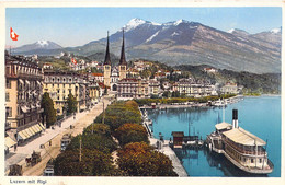 SUISSE - Luzern Mit Rigi - Bateau - Montagne - Drapeau - Tramway - Carte Postale Ancienne - Mon