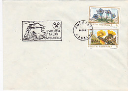 MINERS, MINING, MINERALS, SPECIAL POSTMARK ON COVER, FLOWERS STAMPS, 1987, ROMANIA - Minéraux