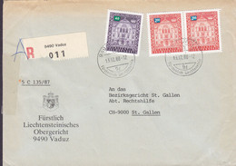 Liechtenstein OBERGERICHT Registered Recommandé Label VADUZ 1988 Cover Lettre ST. GALLEN Suisse 0.40, 2x 2.00 Fr. - Dienstzegels