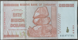 Billet 50.000.000.000 Dollars ZIMBABWE 2008 - 50000000000 - 50 Milliards - Zimbabwe