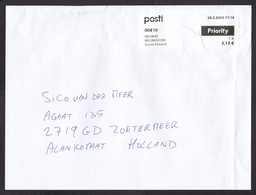 Finland: Parcel Fragment (cut-out) To Netherlands, 2023, ATM Machine Label, 3.15 Rate (damaged; Creases) - Storia Postale