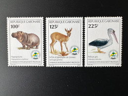 Gabon Gabun 1998 Mi. 1403 - 1405 Animaux Intégralement Protégés Faune Fauna Hippopotame Pelican Bird RARE ! - Autres & Non Classés