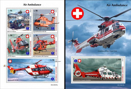 Sierra Leone 2022, Helicopters, Red Cross, 5val In BF+BF - Primeros Auxilios