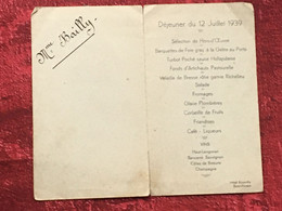 Ancien Hôtel Roseville à Saint-Florent-sur-Cher Menu Déjeuner Du 12 Juillet 1939-festivités Au Début De La Guerre WW2 - Menus