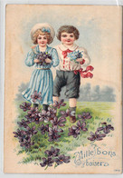 ENFANTS - Illustration Non Signée De 2 Enfants Avec Des Fleurs Violettes - Carte Postale Ancienne - Abbildungen