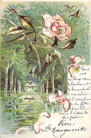 Illustration Non Signée D'une Rose Dans La Nature - Carte Postale Ancienne - Flowers