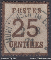 FRANCE : ALSACE LORRAINE 25c BRUN-NOIR N° 7 OBLITERATION CHOISIE - COTE 135 € - Used Stamps