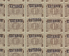 Taxe 4a. ** 1-F Brun Typo  Feuille Complète  **. Cote 4600,-€ - Katanga