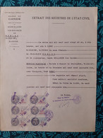 Acte état-civil Candé (M.et L.)1956 Pour MENARD Madeleine Raymonde Née En 1921 Avec 6 Timbres Fiscaux - Genealogie / Familiegeschiedenis