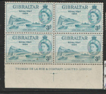 Gibraltar  1954 SG  159  Royal Visit  Unmounted Mint  Marginal Block Of Four - Gibraltar