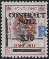 Hong Kong Revenue Contract Note QEII $30 On $40 Doubled O/p - Used Stamps