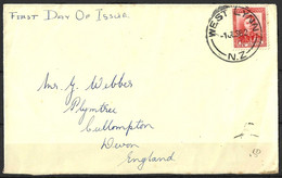 NEW ZEALAND ...(KING GEORGE VI...(1936-52..)....F.D.C....WESTLYNN PMK.....ADDRESS WRITTEN UPSIDE DOWN ON ENVERLOPE..USED - FDC