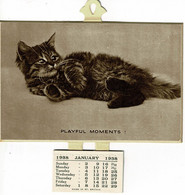 Calendrier 1938, Décor CHAT, Format Carte Postale, Se Replie Et Peut être Envoyé Sous Enveloppe - Petit Format : 1921-40