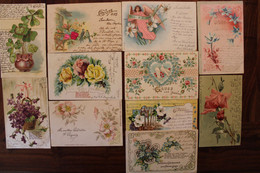 Lot 11 Ak CPA 1900's Fleurs Carte Voyagée Elsass Alsace Gaufrée Ange - Other & Unclassified