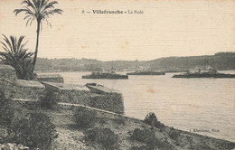 Villefranche * Vue Sur La Rade * Bateau Navires De Guerre * Militaria * Cpa Toilée Colorisée - Villefranche-sur-Mer