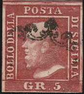 5 Gr. I^ Tav. Rosso Brunastro Sass 9d Usato Marginato Cv 5500 - Sicilië