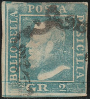 2 Gr II^ Tav. Azzurro Chiaro NA Pos.40 Sass 7h Usato Marginato F.EmD. - Sicilia