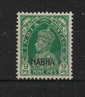 INDIA - NABHA 1942 9p SG 97 UNMOUNTED MINT Cat £12 - Nabha