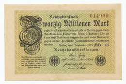 GERMANY, DEUTSCHLAND - 20 Millionen Mark 1.9. 1923. P108 Ro107g, AUNC. (D116) - Autres & Non Classés