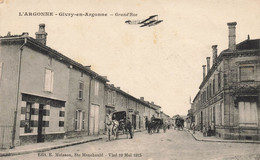 Givry En Argonne * La Grand Rue Du Village * Avion Aviation Biplan * Attelage - Givry En Argonne