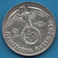 DEUTSCHES REICH 2 REICHSMARK 1937 J KM# 93 Argent 625‰ Silver Paul Von Hindenburg Svastika - 2 Reichsmark