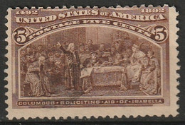 USA 1893 5 Cents Unused.Mint No Gum. See Both Scans. Sc 234 - Ungebraucht