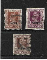 INDIA - NABHA 1940 - 1943 OFFICIALS ½a, ½a, 4a SG O56, O57, O64 FINE USED Cat £7.05 - Nabha