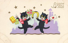 Chat * Chats Noirs Humanisés * Bonne Année * Cpa Illustrateur * Cat Katze - Chats