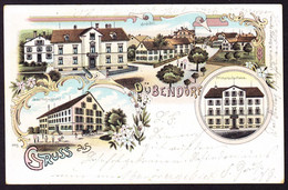 1900 Gelaufene Litho AK: Gruss Aus Dübendorf. 3 Bildrig. Mit Gasthof Z. Hecht. Rückseitig Leicht Fleckig. - Dübendorf