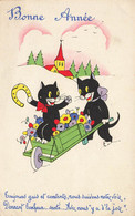 Chat * Chats Noirs Humanisés Dans Une Brouette * Bonne Année * Cpa Illustrateur * Cat Katze - Cats