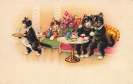 Chat * Chats Noirs Humanisés * Couple Buvant Dans Un Bar * Cpa Illustrateur * Cat Katze - Chats