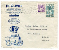 RC 24724 TUNISIE 1959 ENVELOPPE PUBLICITAIRE ILLUSTRÉE OLIVIER EQUIPEMENT ELECTRIQUE AGRICOLE ET INDUSTRIEL TUNIS - Tunisia