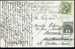 Affr 5 P. Sur CPA "Bad-Trencsénteplicz-furdo" Corr. Du 11/7/13 Pour Bremen, Redirigée Vers La Suisse. Taxe 5c à L'arrivé - Postmark Collection