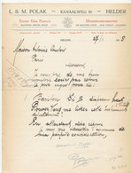 FA 2939 / FACTURE -  EERSTE KLAS PIANO'S  MUZIEKINSTRUMENTEN   HELDER  PAYS-BAS   1928 - Netherlands