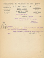 FA 2946 / FACTURE -  INSTRUMENTS DE MUSIQUE  VIOLONS VIOLONCELLES GUITARES  CH. SCHMIDT  LAUSANNE   1922 - Svizzera