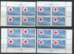 Canada 1952 MNH Plate Blocks Red Cross Symbol - Ongebruikt