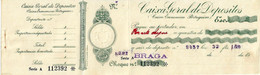 Portugal , Caixa Geral De Depósitos , Braga Agency , Cheque , Check ,  White Seal , Early 20 Century - Chèques & Chèques De Voyage