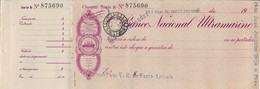 Portugal , Cheque , Check , Banco Nacional Ultramarino - Chèques & Chèques De Voyage